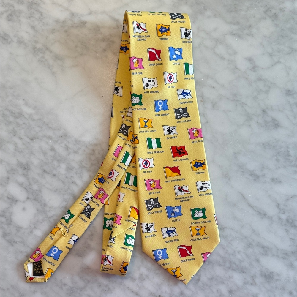 100% Silk Yellow Tie Alynn Neckwear Fun Boating Flags by Eric Hulch